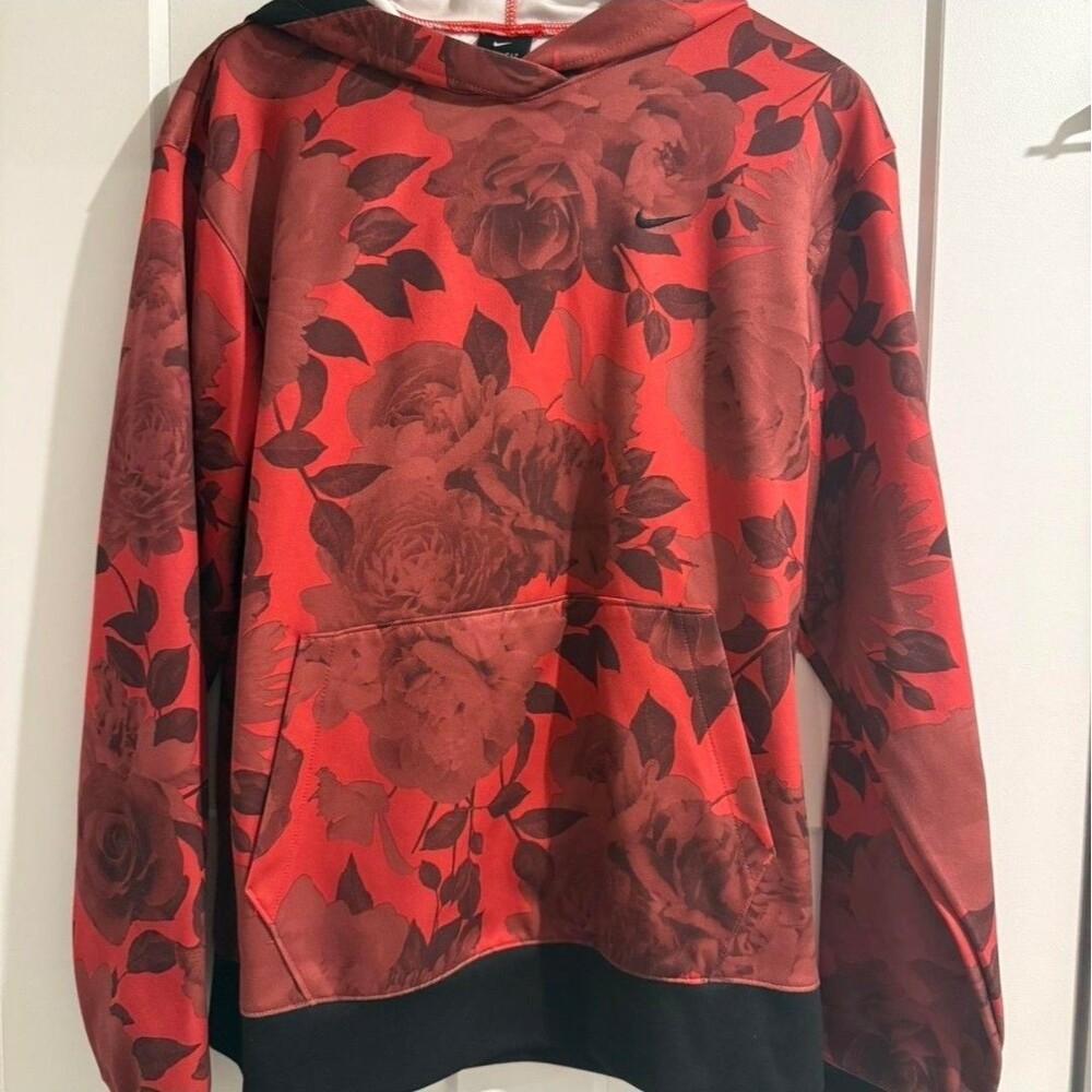 Rare NIKE Spotlight AOP Pullover Top ROSE Print Red HOODIE VguC XXL Vhtf